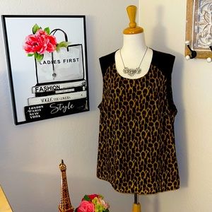 Leopard & Faux Leather Sleeveless Hi/Lo Top - 2X